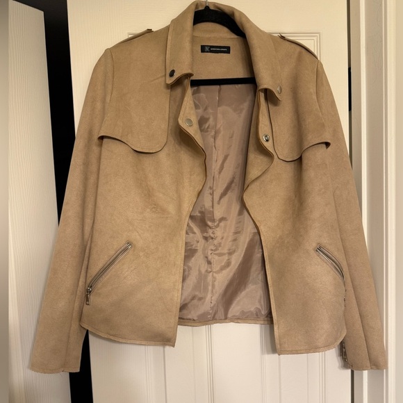 INC  Women's Faux Suede Moleskin Motorcycle Jacket Top Size M - Picture 1 of 5